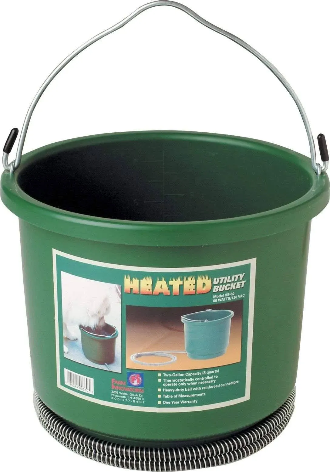 Farm Innovators Model HB-60 Oversized 2 Gallon Plastic Heated Bucket, 60 Watt