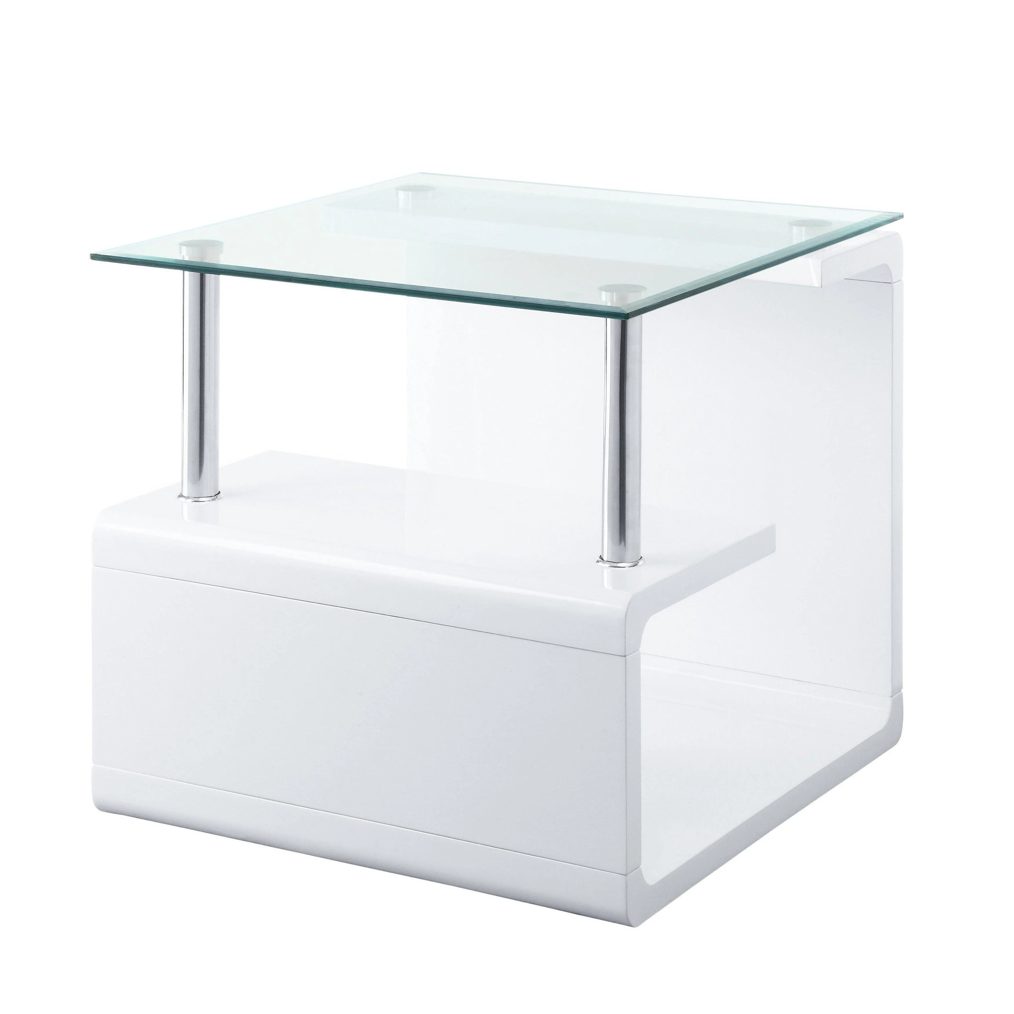 Acme Nevaeh Clear Glass & White High Gloss End Table