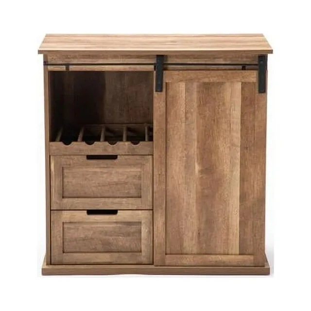 Boraam Weston Natural Sliding Barn Door Wine Cabinet