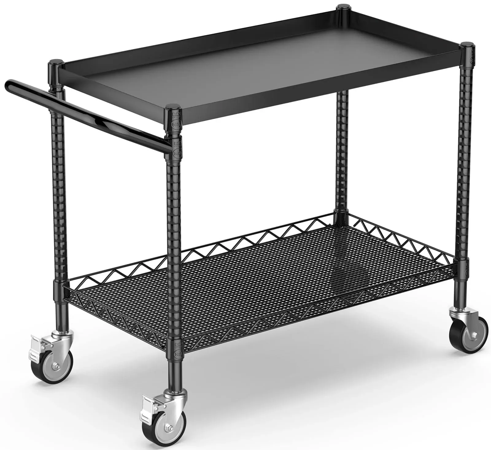 Leteuke 2 Tier Utility Cart with Wheels, NSF Certified 900LBS Capacity Heavy Duty Rolling Utility Carts with Handle Bar, Commercial Grade Metal Serving Storage Cart for Warehouse Garage Kitchen, Black