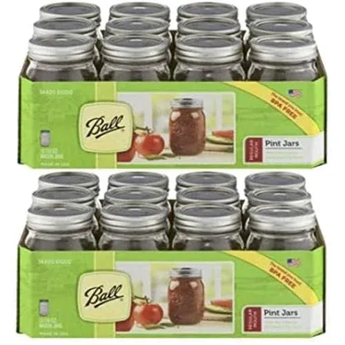 Mason Ball Jars 24 Jars with Lid - Regular Mouth - 16 oz by Jarden (24 Pack)