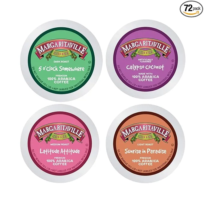 Margaritaville Variety Pack for K Cup Keurig 2.0 Brewers, Margaritaville Coffee Medium Roast Single Serve Coffee Pods, 0.35 Ounce (Pack of 72)