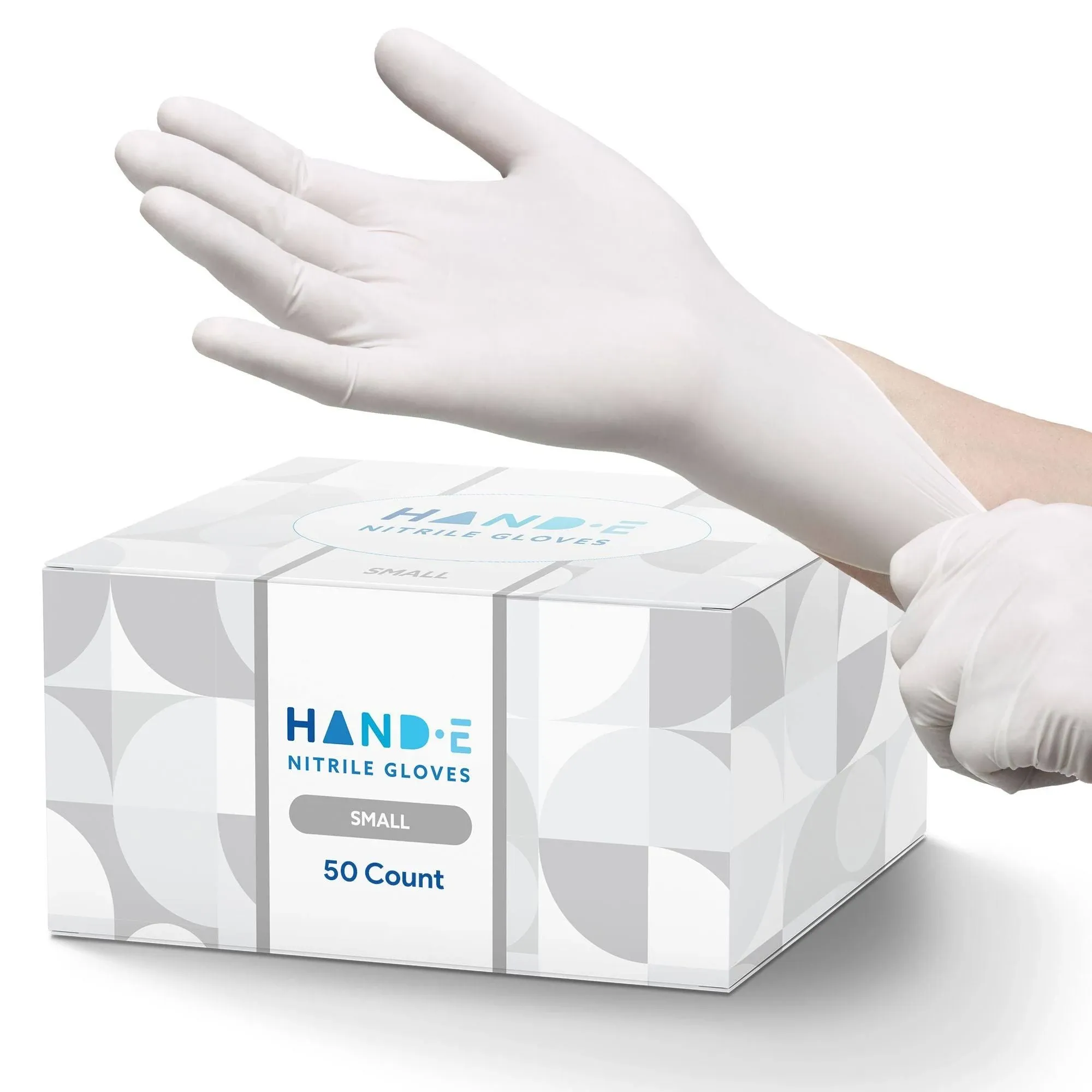 Hand-E White Nitrile Gloves, Small, 100 Pack Non-Medical 