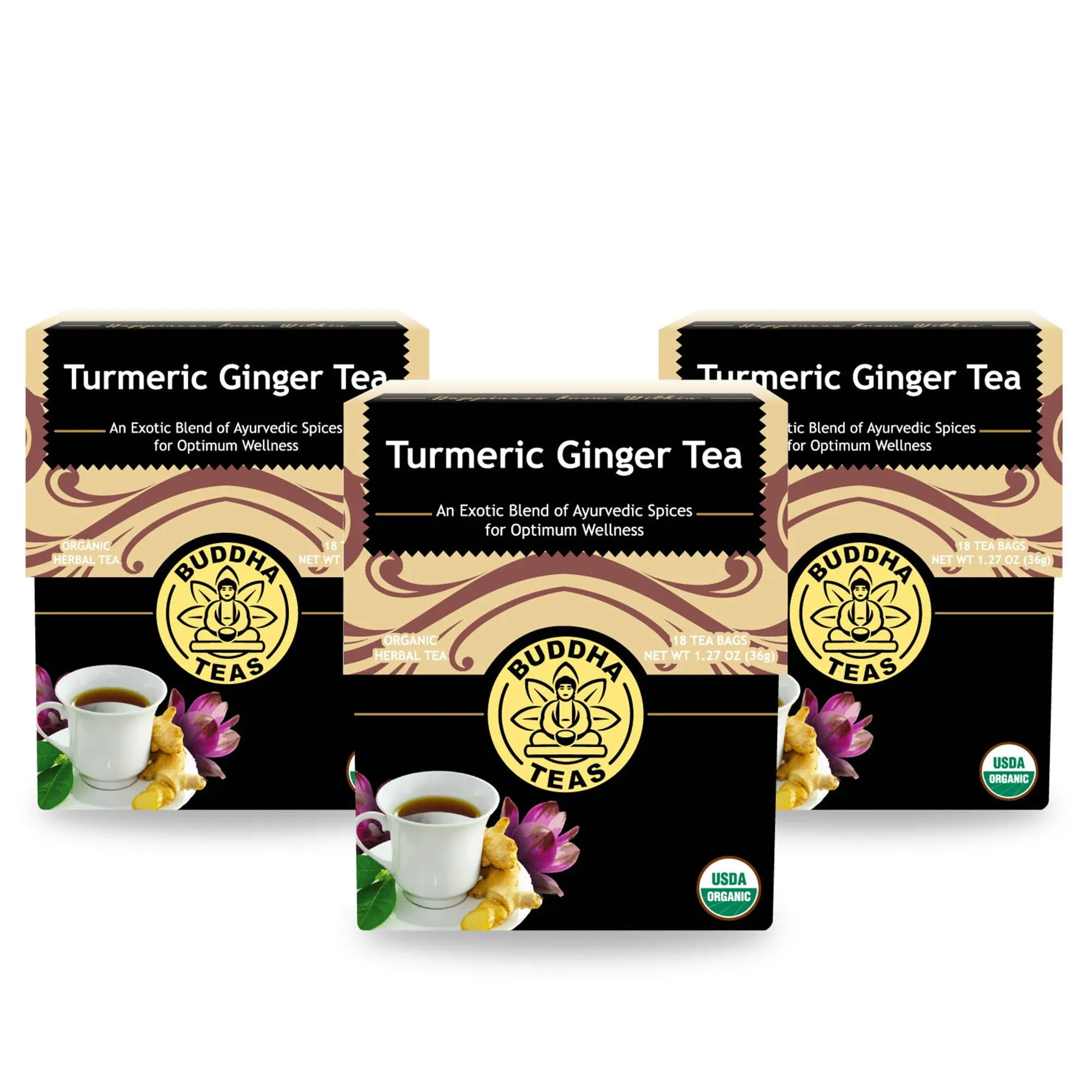 Buddha Teas Organic Turmeric Ginger Tea - ou Kosher, USDA Organic, CCOF Organic ...