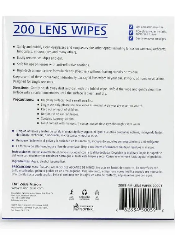 ZEISS Pre-Moistened Lens Cleaning Wipes, 200 Count