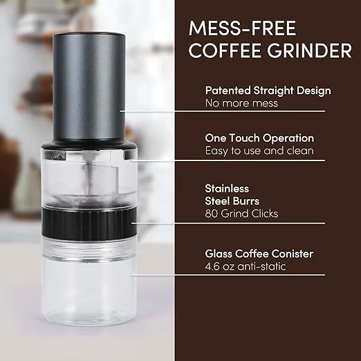 Rechargeable Burr Coffee Grinder with Stainless Steel Mill and 80 Grind Settings