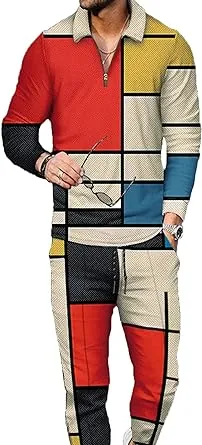 Men&#039;s Polo Track Suit Long Sleeve Outfits 2 Piece Fashion Sweatsuit Casual Set