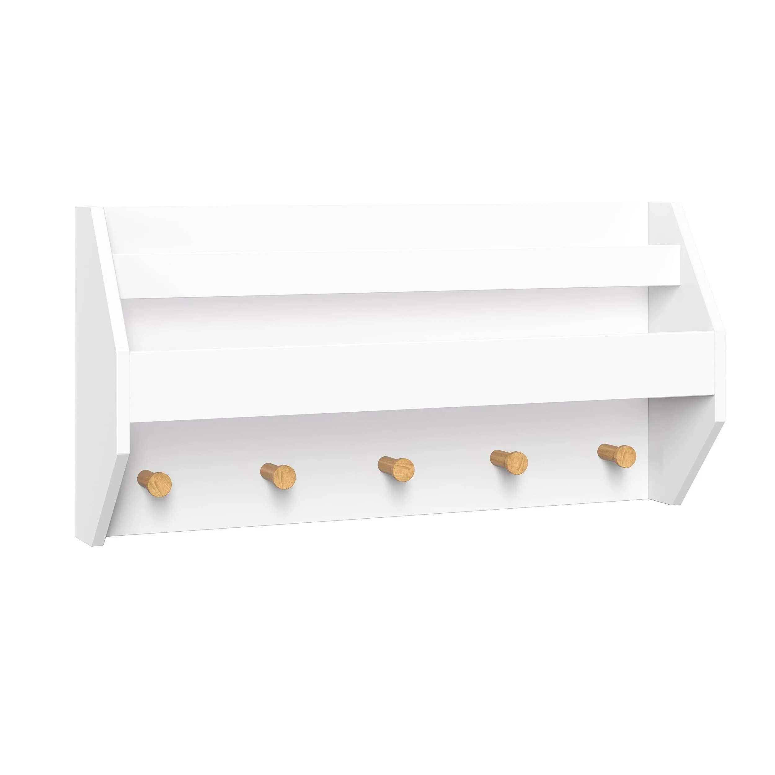 Kids&#039; Catch-All Wall Shelf with Bookrack and Hooks White - RiverRidge Home