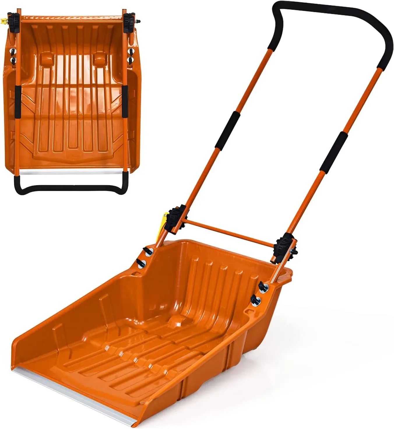 Costway 24&#034; Heavy-Duty Steel Snow Shovel w/Wheels U-Shape Handle Orange