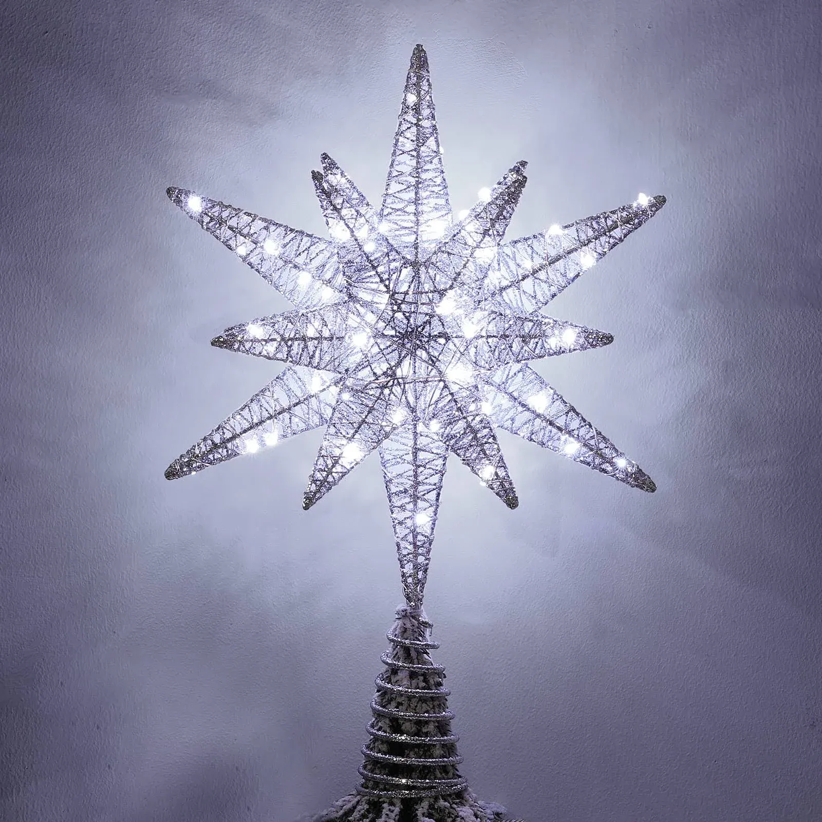 Luxspire Double-Layer Glitter Metal 3D Lighted Christmas Tree Topper