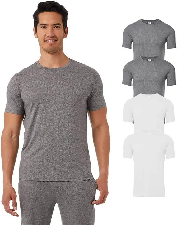 32 Degrees Mens 4 Pack Cool Crewneck T-Shirt | Anti-Odor | Quick Drying | 4-Way Stretch