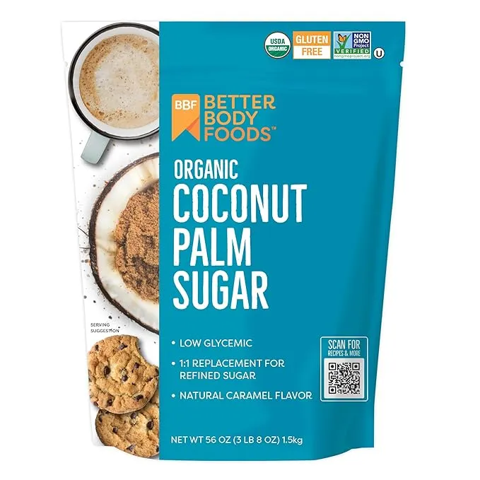 Betterbody Foods Organic Coconut Palm Sugar, Gluten-Free, Non-GMO, Low Glycemic Sugar Substitute, 3.5 lbs, 56 Ounces