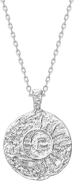 Sun-Moon Engraved Coin Gold Pendant Necklace for Women by PAVOI