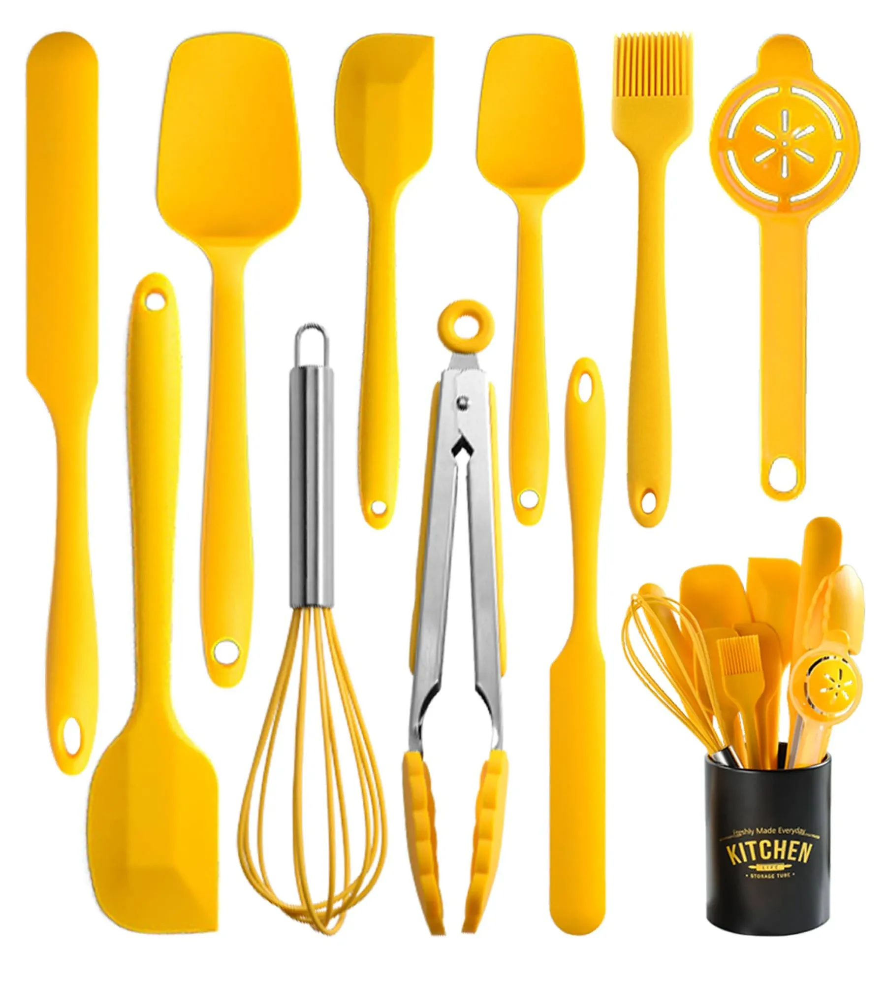 Silicone Spatula Set of 11 Kitchen Utensils with Iron Holder for Baking, Cooking