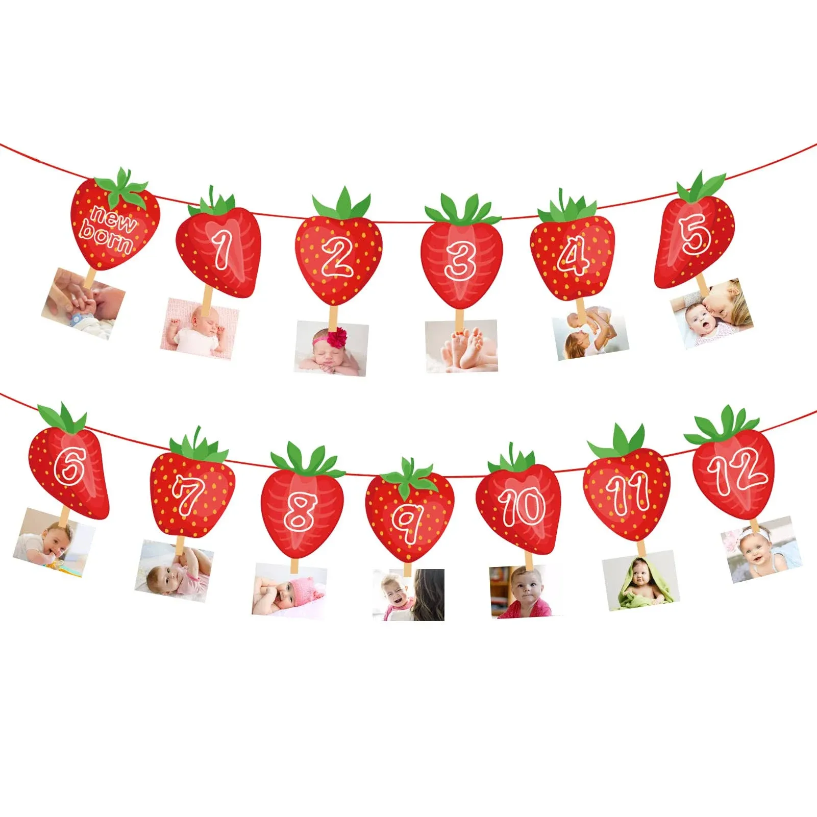 Fruit Strawberry 1st Birthday Photo Banner Newborn to 12 Month Display 