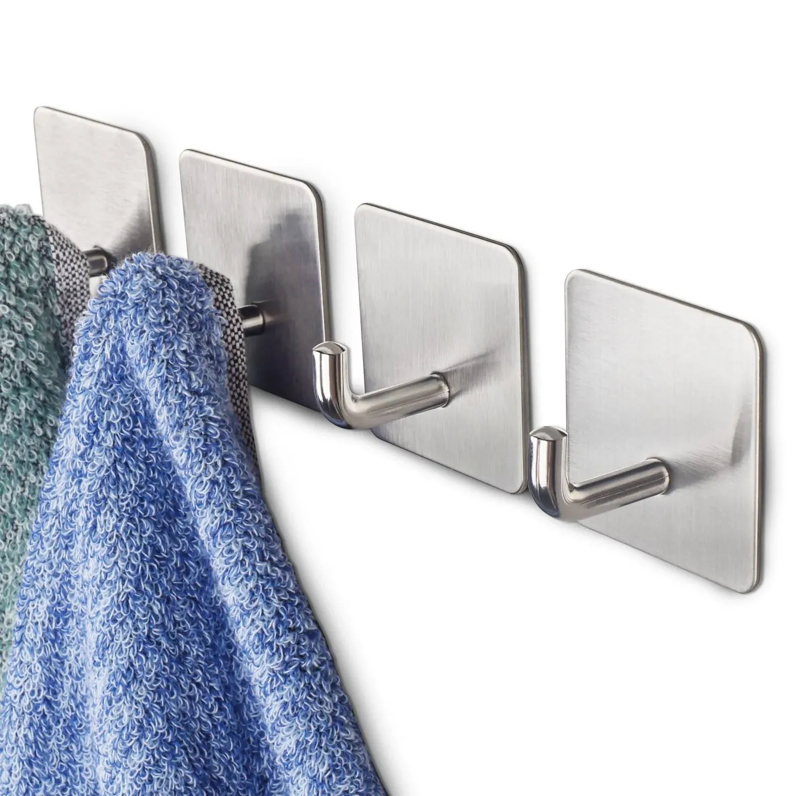 Home Silver 4 pack Stainless Steel Heavy Duty Stick on Wall and Door Hooks