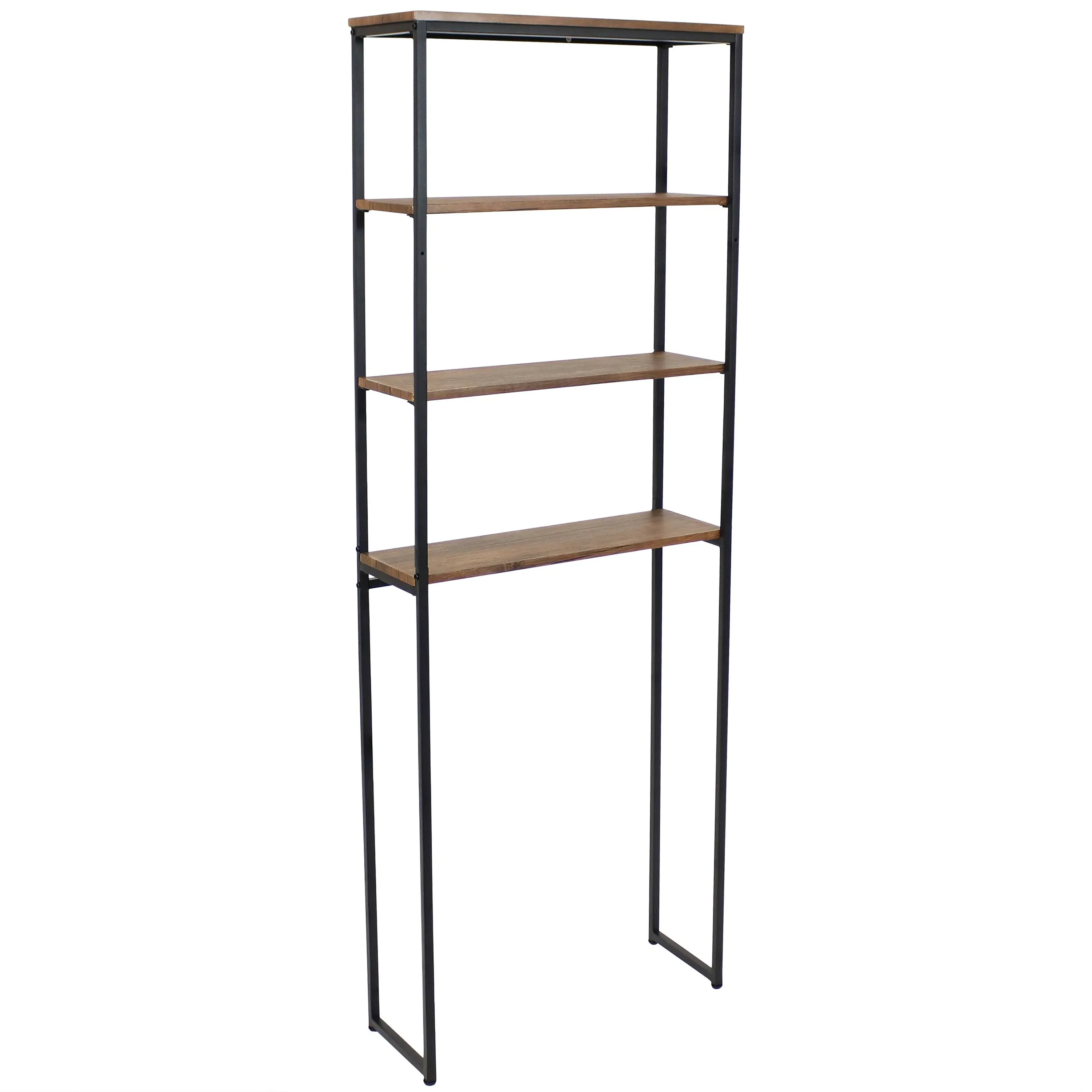 Sunnydaze 4 Shelf Iron and Veneer Over the Toilet Etagere Bathroom Storage Cabinet Space Saver - Teak