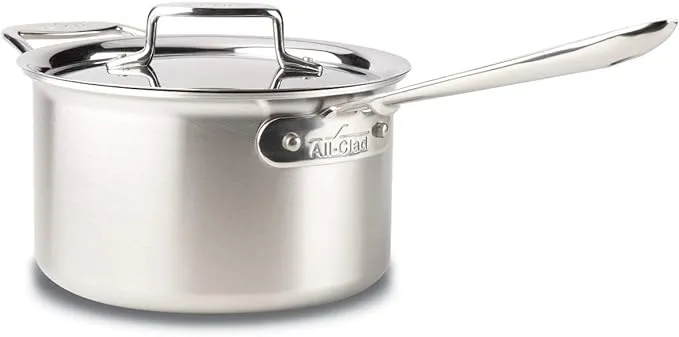 All-Clad D5 5-Ply Stainless Steel Sauce Pan with Lid 3 Quart Induction Oven Broil Safe 600F Pots and Pans, Cookware