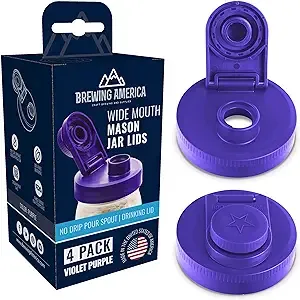 Mason Jar Lids Wide Mouth Plastic 4 Pack Leak Proof with Flip Cap Pouring Spout & Drink Hole Violet Purple