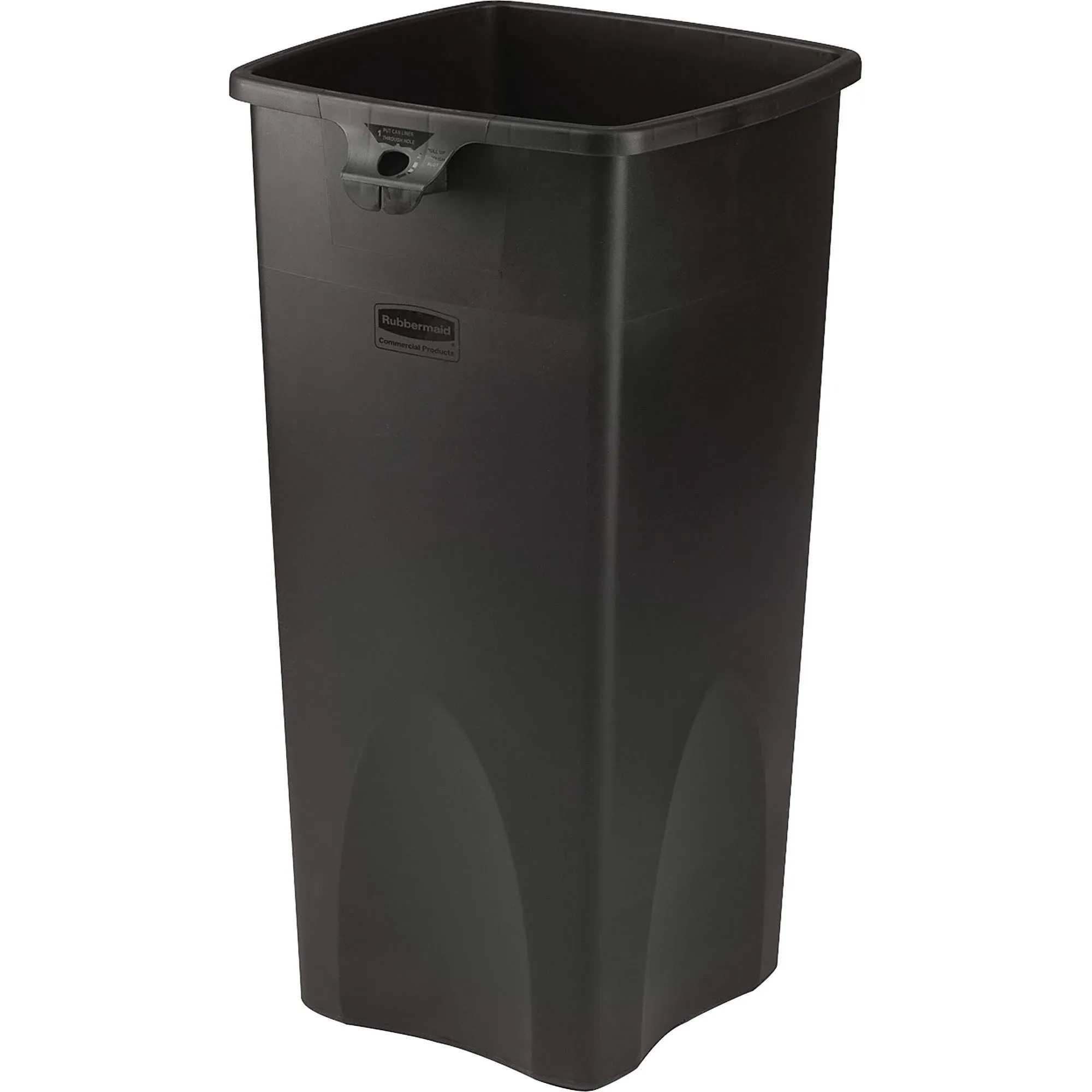 Rubbermaid Commercial Square Black Plastic Untouchable Waste Container, 23 Gal