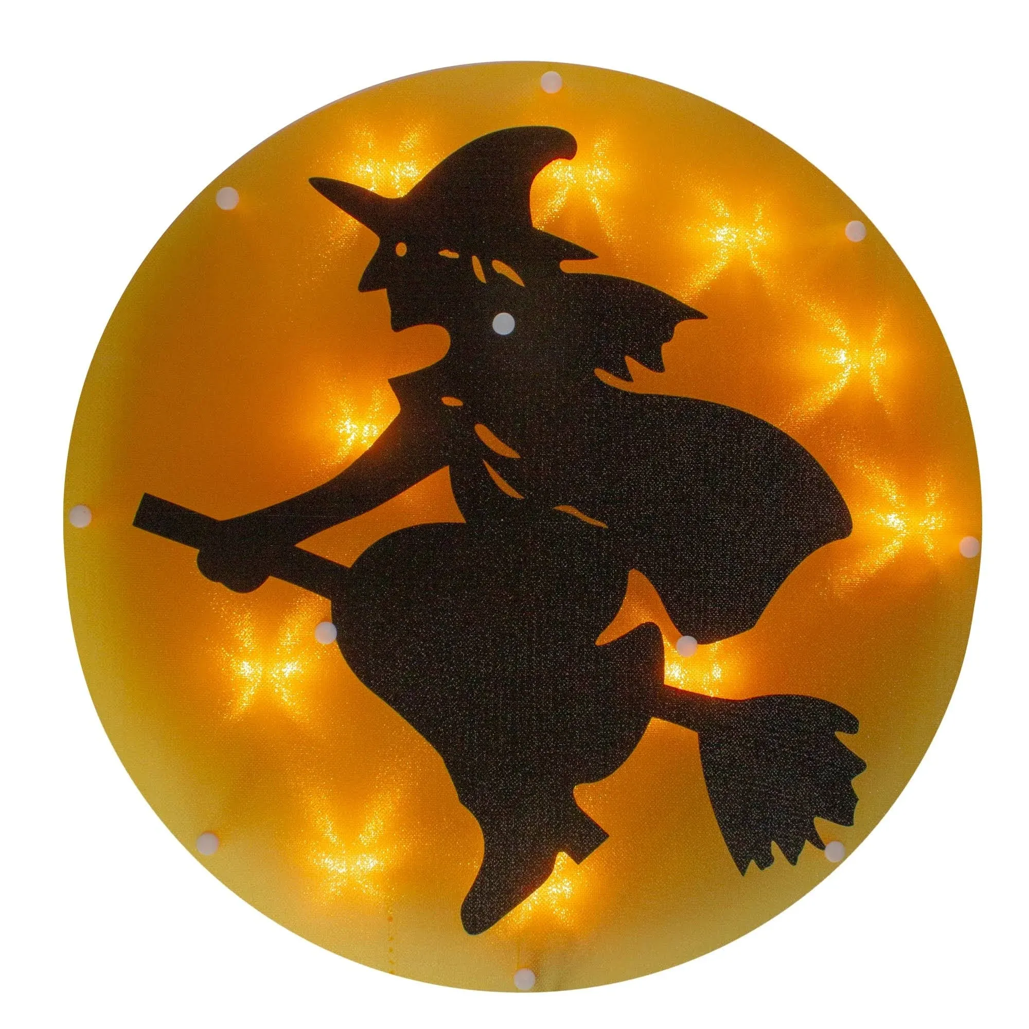 Lighted Witch On Broomstick Halloween Window Silhouette, 13.75"