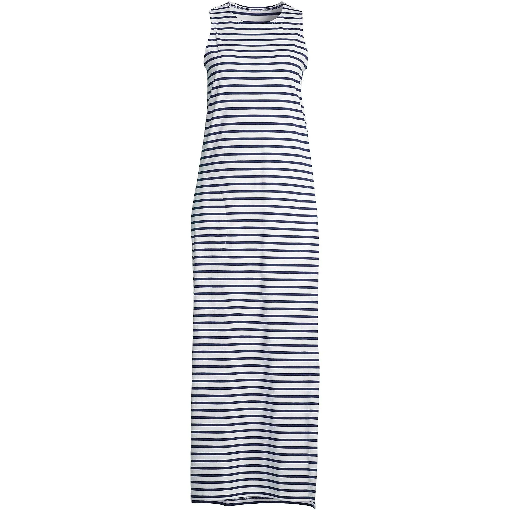 Lands' End Womens Cotton Jersey Sleeveless Cover-up Maxi Dress White/deep Sea Stripe Petite X-Large