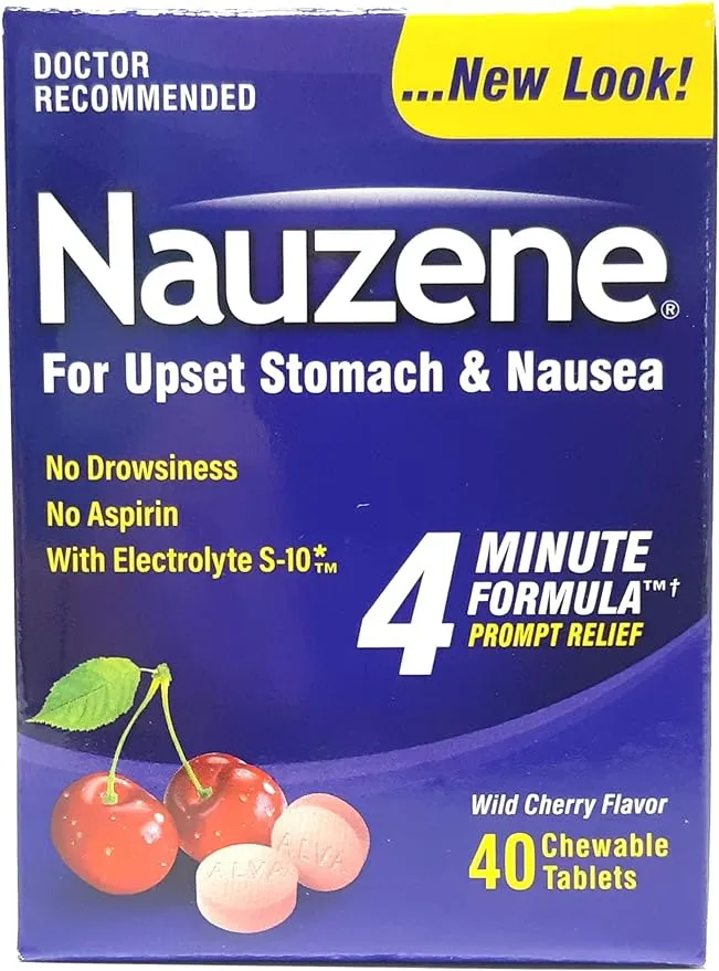 Nauzene For Upset Stomach & Nausea Wild Cherry Flavor Chewable Tablets - 40 CT