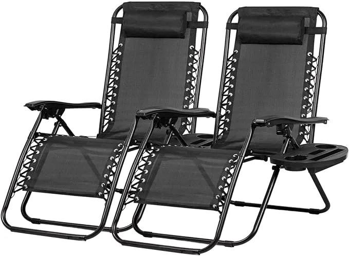 Nazhura Set of 2 Relaxing Recliners Patio Chairs Adjustable Steel Mesh Zero Gravity Lounge Chair Beach Chairs with Pillow and Cup Holder