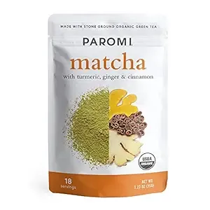 PAROMI Matcha Green Tea with Turmeric, Ginger &amp; Cinnamon - 35 Grams USDA Organic