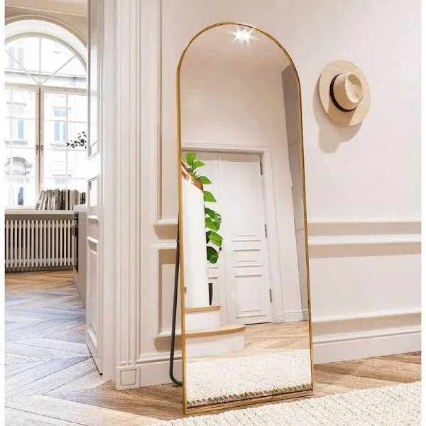  64&#034;x21&#034; Arched Full Length Mirror Free Standing Leaning 64“x21” Gold-rect Edge