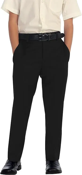 Kids Boys Junior Toddler Flat Front Slim Fit Formal Dress Pants Slacks (Black, 12)