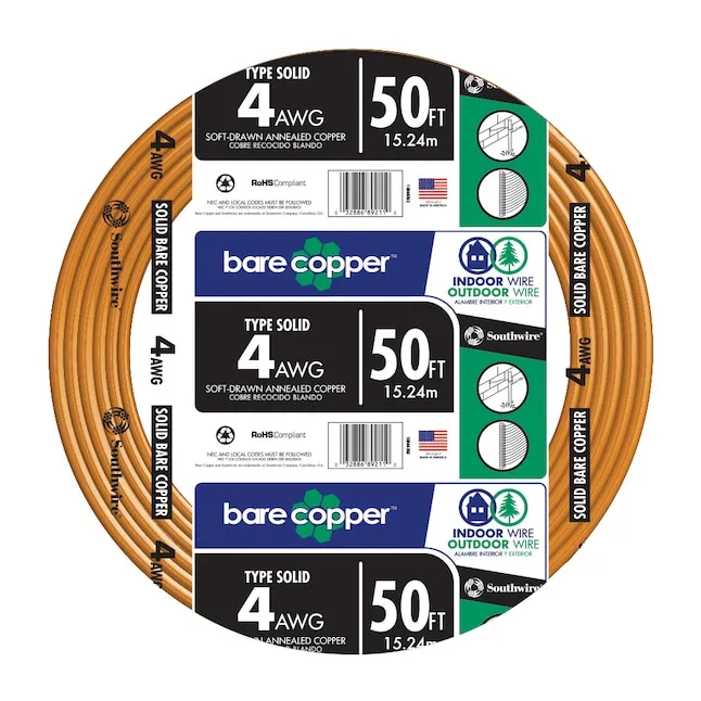 Southwire 50 ft. 4-Gauge Solid SD Bare Copper Grounding Wire 10644392