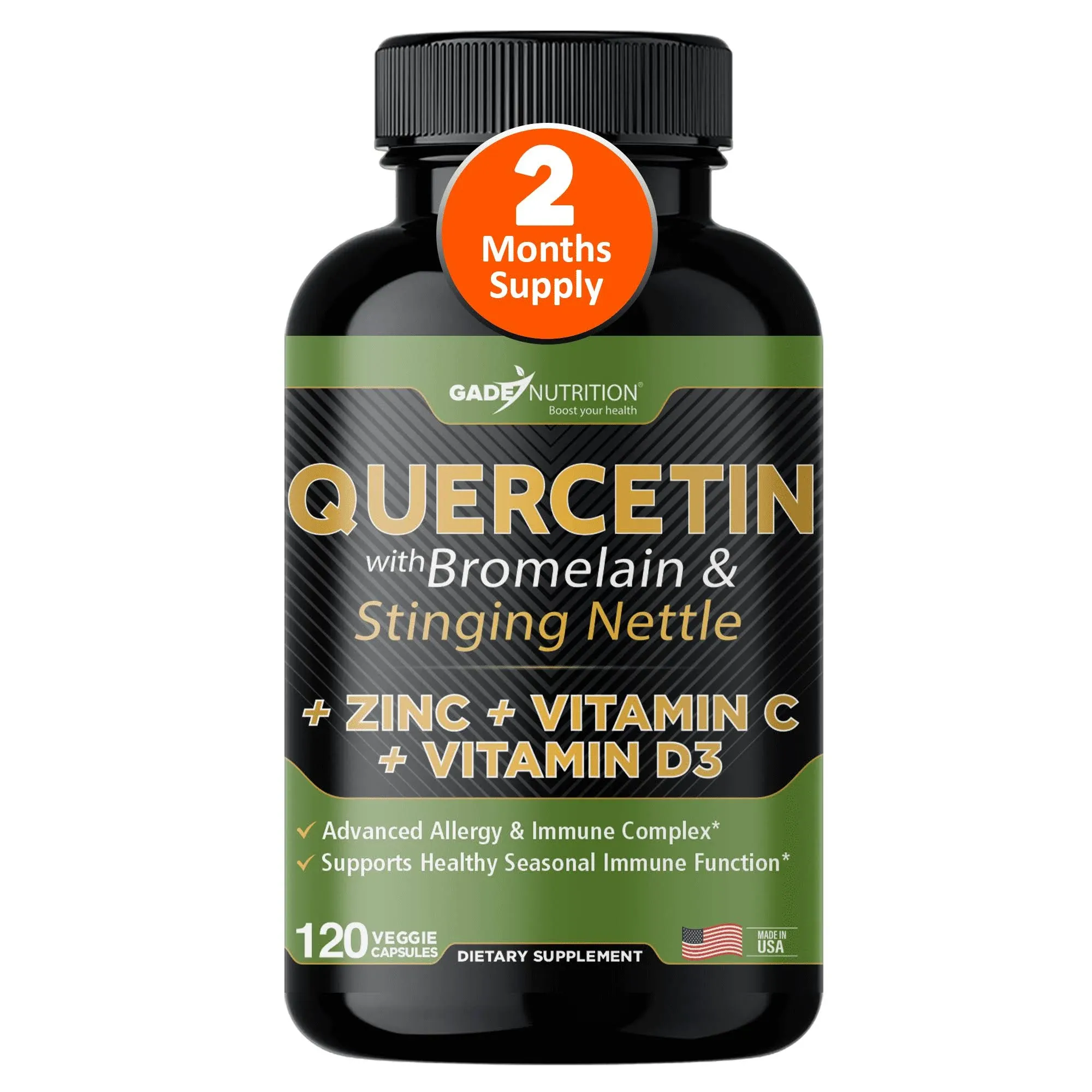 Quercetin with Bromelain, Nettle + Vitamin C, D3 and Zinc