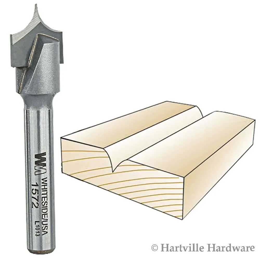 Whiteside Router Bits 1572 Point Cutting Round Over Bit with 1/4-Inch Radius, 1/