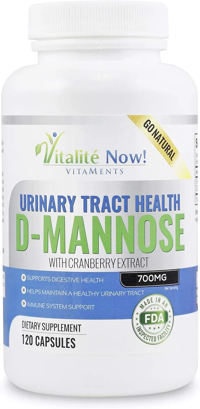 High Strength Pure D-Mannose with Cranberry Extract for Natural Urinary Tract Infections and UTI Support - Digestive Health - Immune System Support - 700mg - Non-GMO - 120 Pills