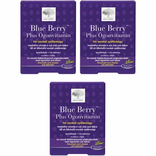 NEW NORDIC Blue Berry Eye Vitamin | Eye & Vision Support Supplement | Lutein & Bilberry | Swedish Made | 60 Count (Pack of 1)