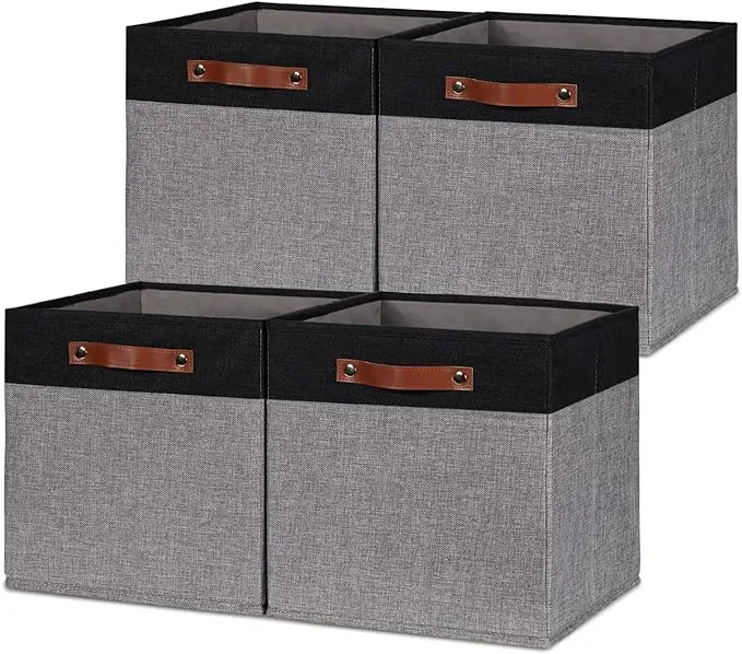 HNZIGE Storage Baskets for Organizing, Set of 4, Square Fabric Storage Cubes