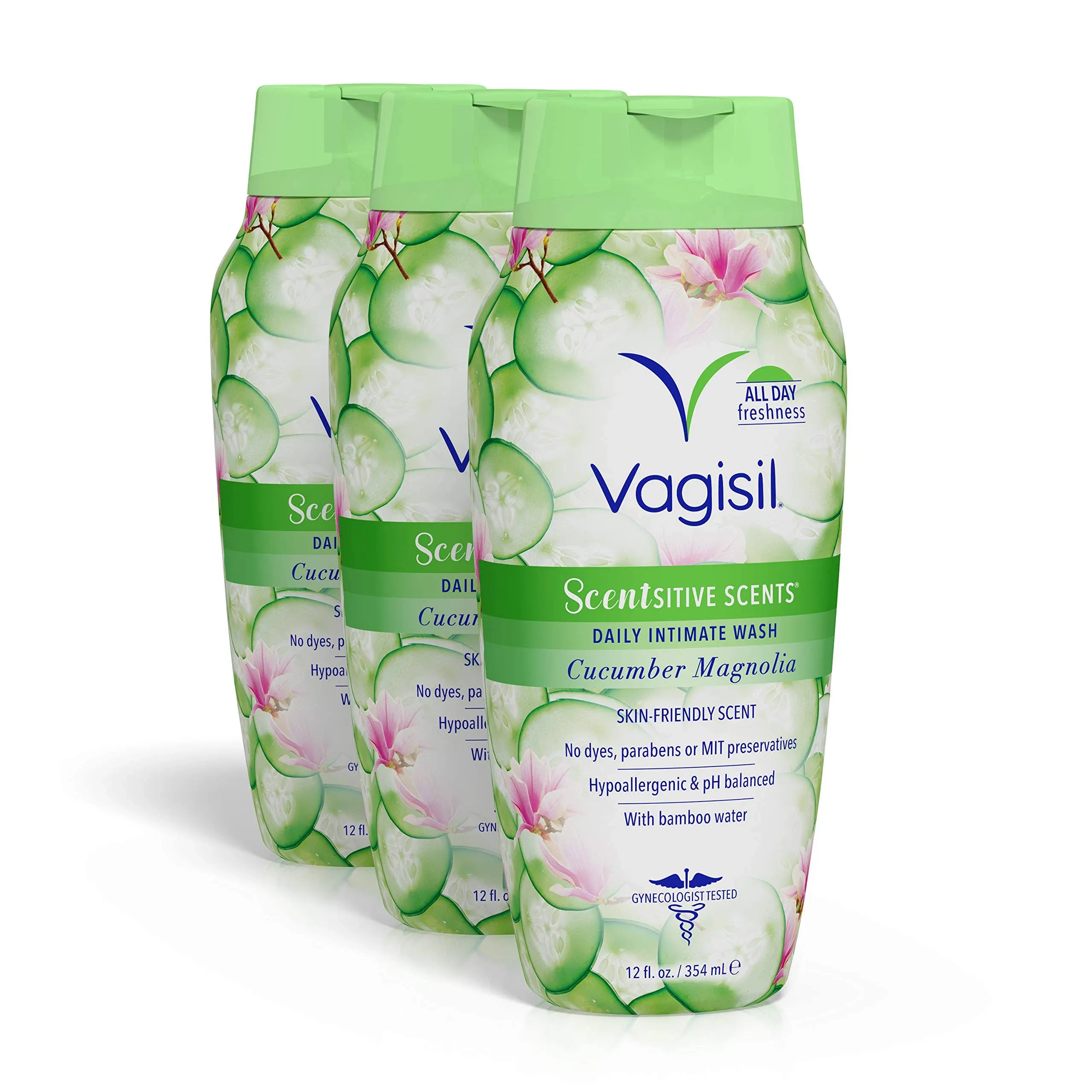 Vagisil Sensitive Scents Feminine Wash, Cucumber Magnolia Scent, 12 oz, 3 Pack