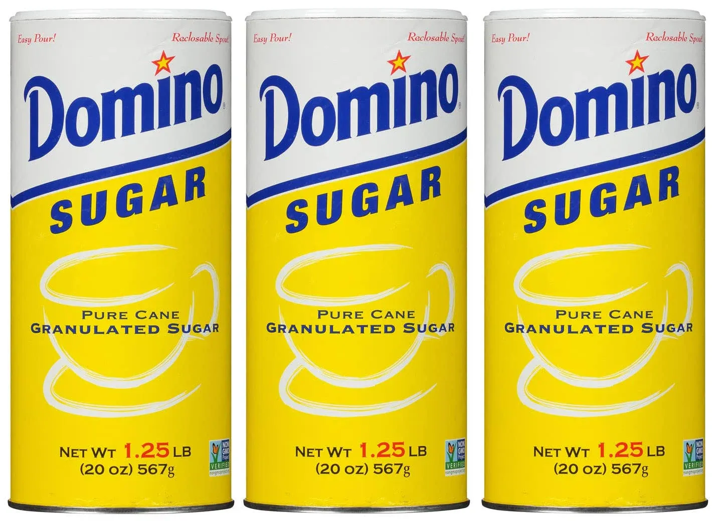 Domino White Granulated Pure Cane Sugar, 20 oz Canister (Pack of 3)