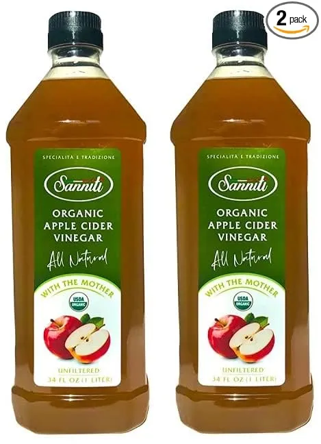 Sanniti Organic Apple Cider Vinegar Unfiltered All Natural with The Mother, 34 fl ...