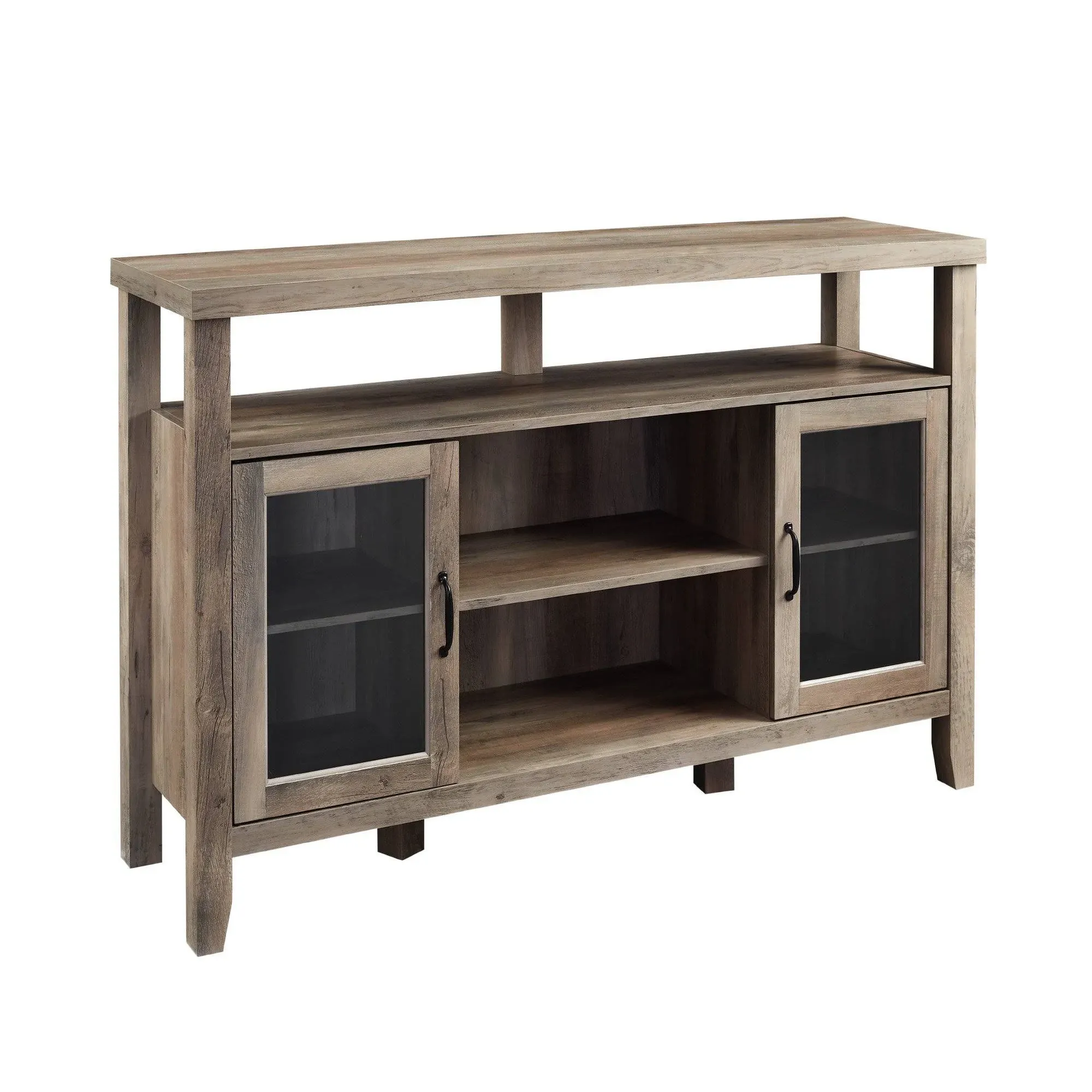 52" Rustic Wood TV Stand - Modern Farmhouse Highboy Console with Glass Doors & Ample Storage Space