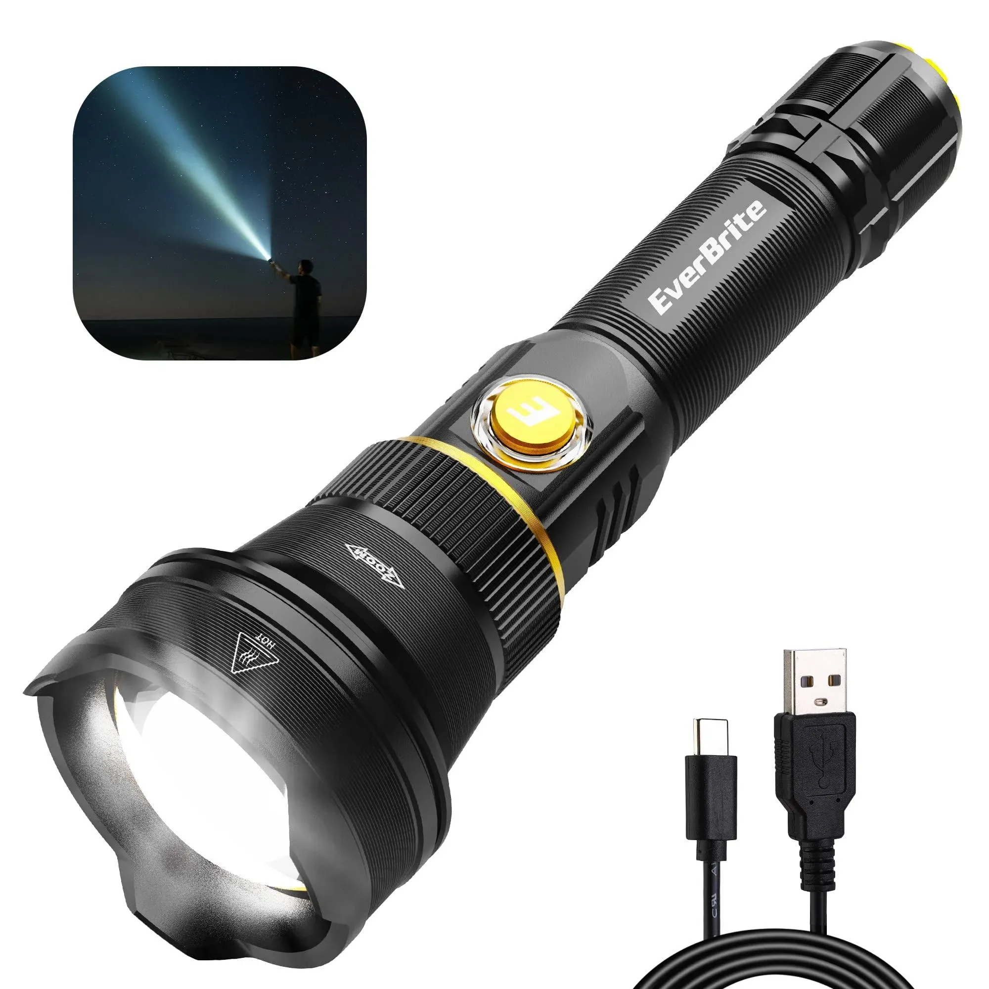 EverBrite 1000Lumens Rechargeable LED Flashlight Zoomable Tactical Light 4 Modes