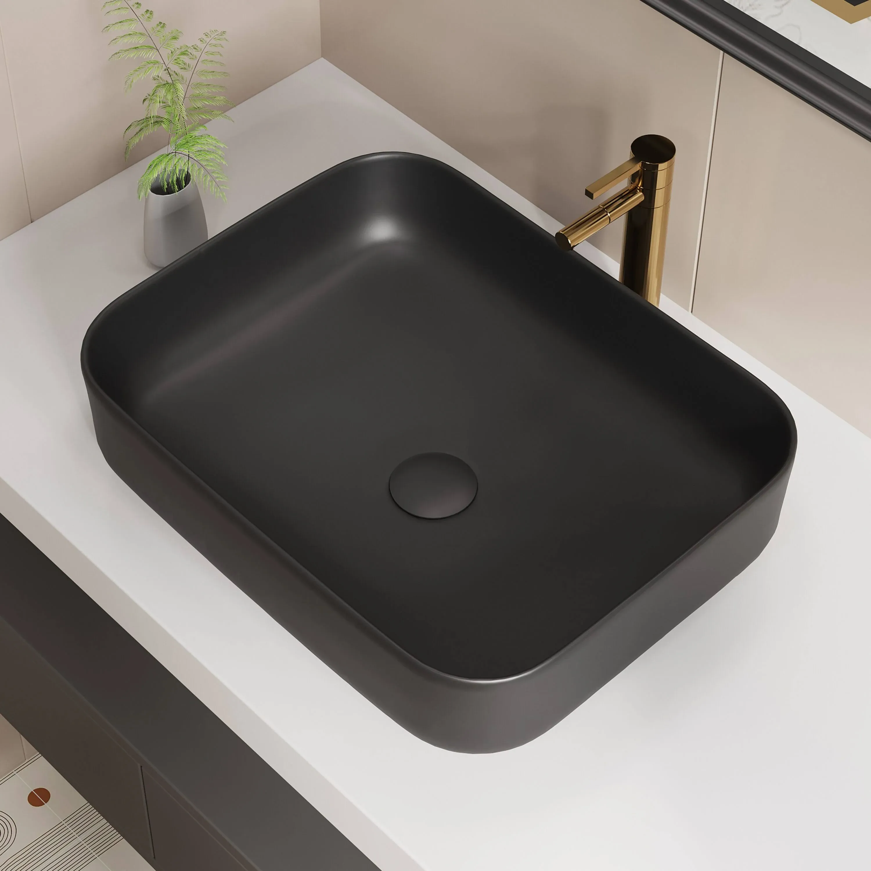 Ellai Morden Rectangular Vessel Sink,Black Ceramic Bathroom Sink-20 inchx16 ...