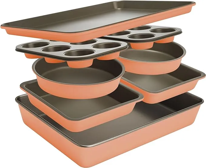 Goodful All-in-One Nonstick Bakeware Set, Stackable and Space Saving Design Includes Round and Square Pans, Muffin Pans, Cook