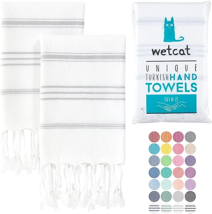 Turkish Hand Towels - Light Grey and White