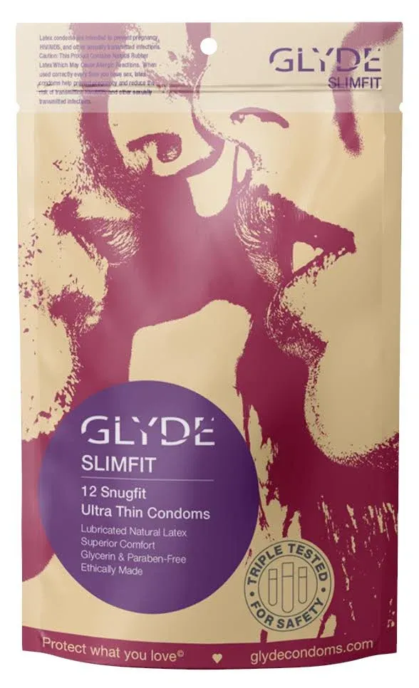 GLYDE Slimfit - Snug Fit Condoms - 12 Count - Ultra-Thin, Vegan, Non-Toxic, Smaller Size Natural Rubber Latex - 49mm for Tighter Fit