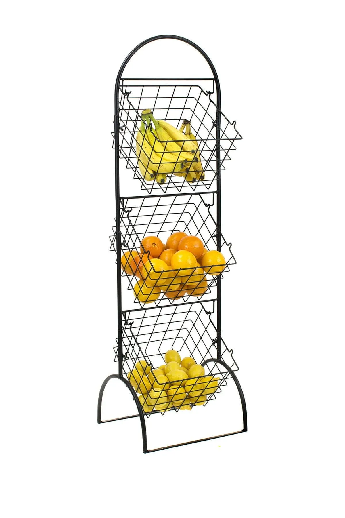 Sorbus 3-Tier Wire Market Basket Storage Stand for Fruit, Vegetables, Toiletries, Household Items, Stylish Tiered Serving Stand Baskets for Kitchen, Bathroom Organization (3 Tier Basket - Black)