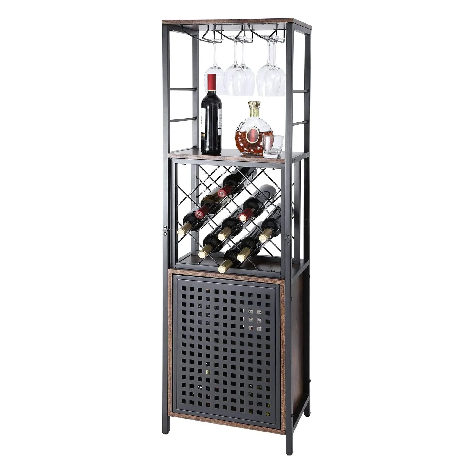 VEVOR Industrial Bar Cabinet Wine Bar Home Table With Wine Rack & Glass Holder - Industrial - Wine And Bar Cabinets - by VEVOR OFFICIAL STORE | Houzz