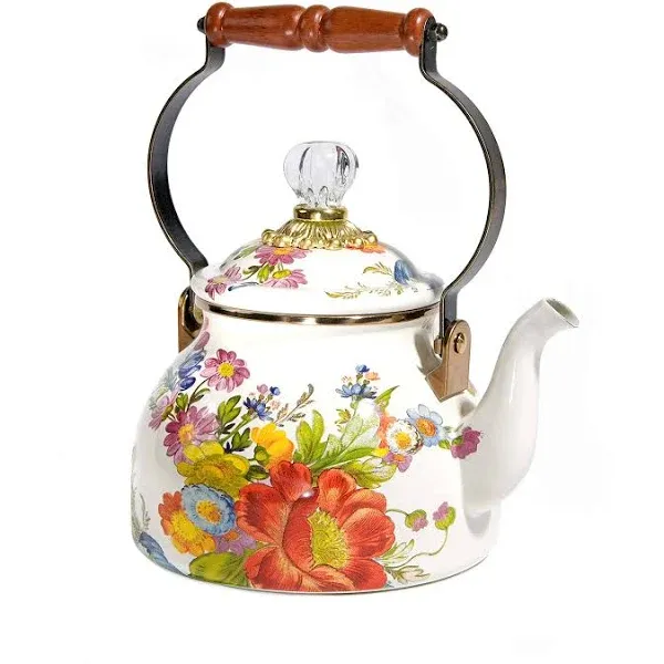 MacKenzie-Childs Flower Market 2 Quart Tea Kettle - White