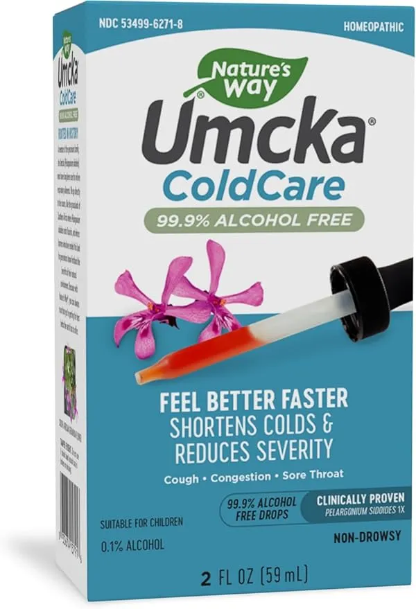 Nature's Way Umcka ColdCare Homeopathic, Shortens Colds, Sore Throat, Cough, and Congestion, Phenylephrine Free, Non-Drowsy, Cherry Flavored, 2 Fl. Oz Drops